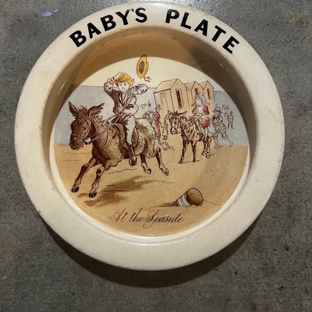 Vintage Ceramic Baby's Plate with Western Scene